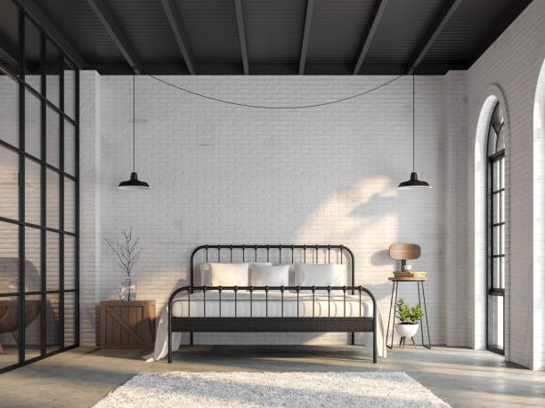 istock Industrial loft bedroom 3d render 1060548878