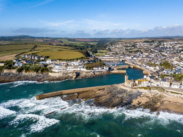 Porthleven overlooking the Harbour towards the Town stock photo