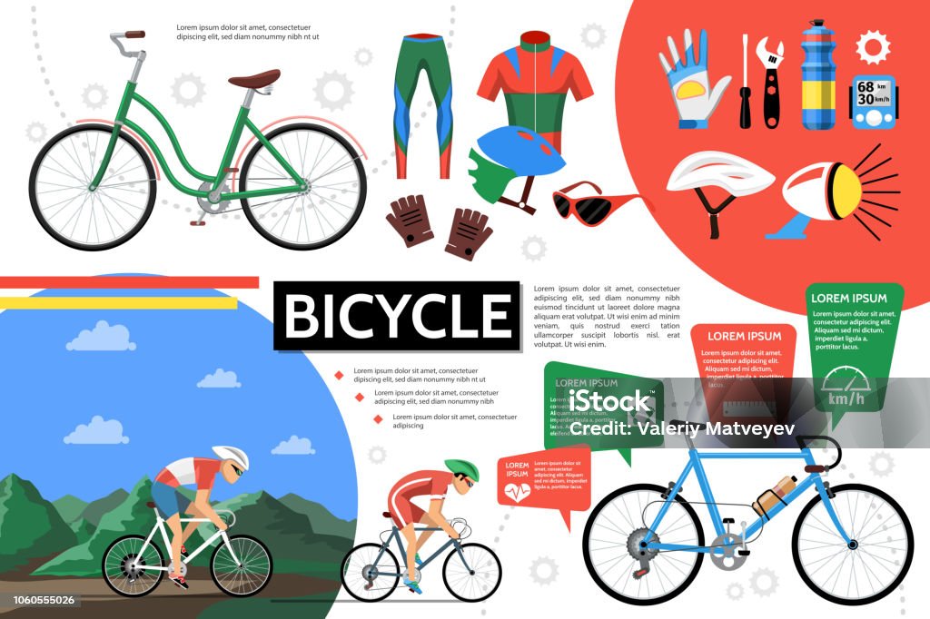 Modèle de vélo plat infographique - clipart vectoriel de Faire du vélo libre de droits