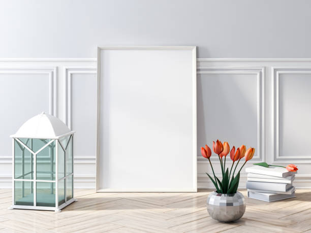 istock Frame poster mockup on floor in modern room 1060555118