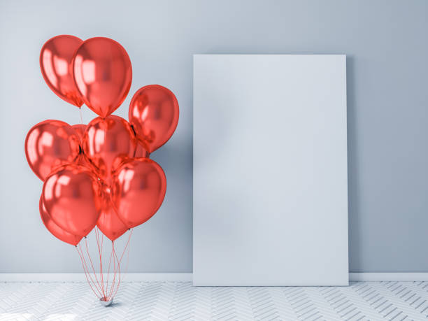 istock Red balloons with paper poster mockup 1060555246