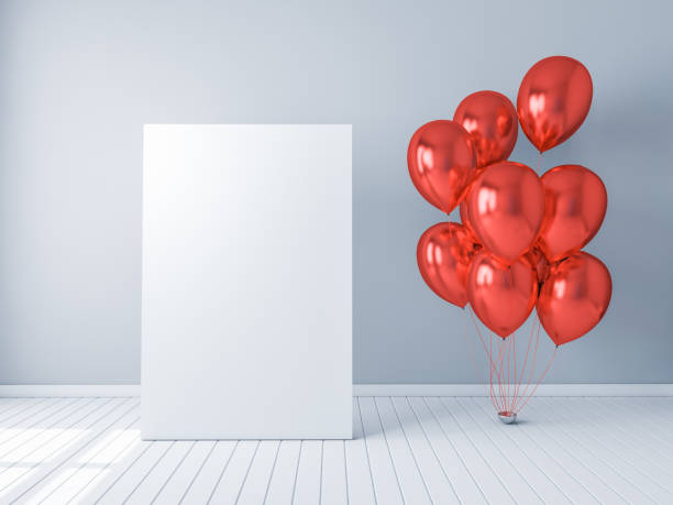 istock Red balloons with paper poster mockup 1060555252