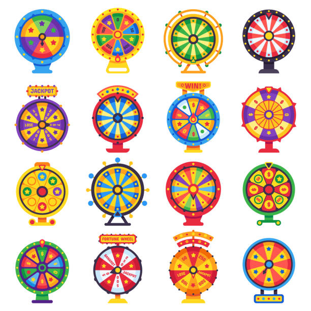 glücksrad. lucky spin spiel räder drehen, legen sie spinnen geld roulette isolierte flache vektor - roulette roulette wheel wheel isolated stock-grafiken, -clipart, -cartoons und -symbole