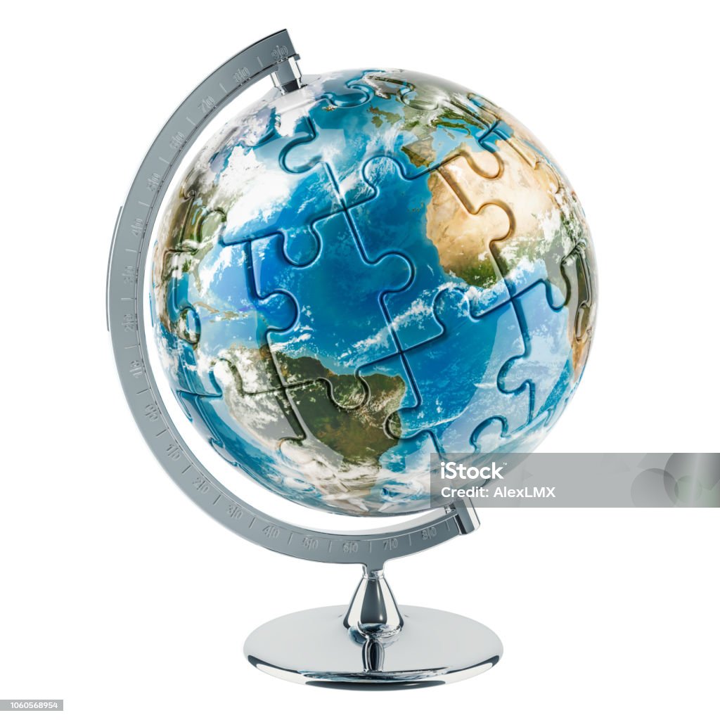 Geographical Globe Of Earth From Puzzle 3d Rendering Isolated On White  Background Stock Photo - Download Image Now - iStock
