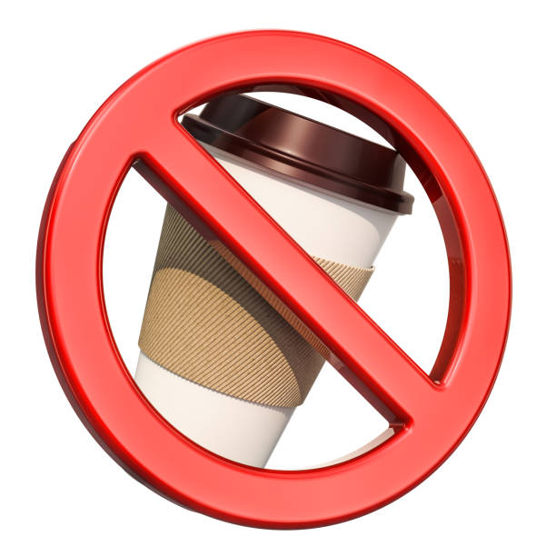 Prohibition ban symbol with disposable plastic cup, 3D rendering isolated on white background
