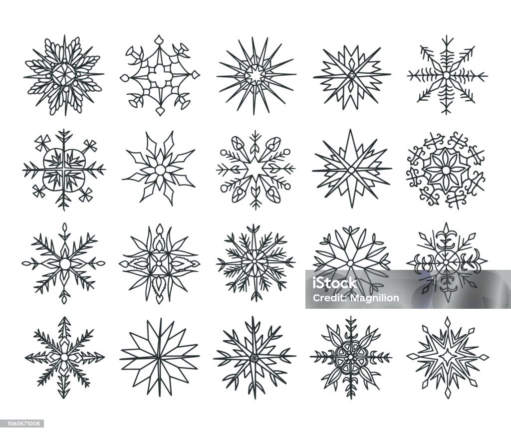 Snowflakes Doodles Set Vector snowflakes doodles set. Black And White stock vector