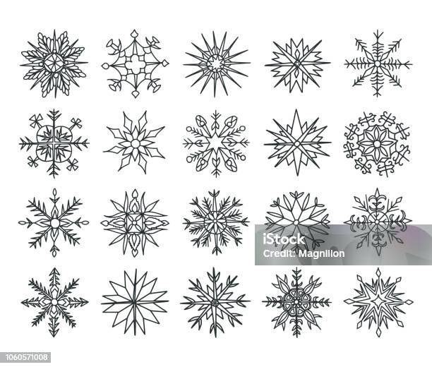 Snowflakes Doodles Set Stock Illustration - Download Image Now - Black And White, Decoration, Snowflake Shape