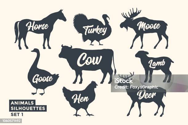 Animals Silhouette Set Blackwhite Silhouette Of Animals Stock Illustration - Download Image Now