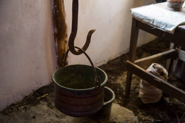 istock horizontal image with detail of an old copper pot hanging on a brazier 1060575432