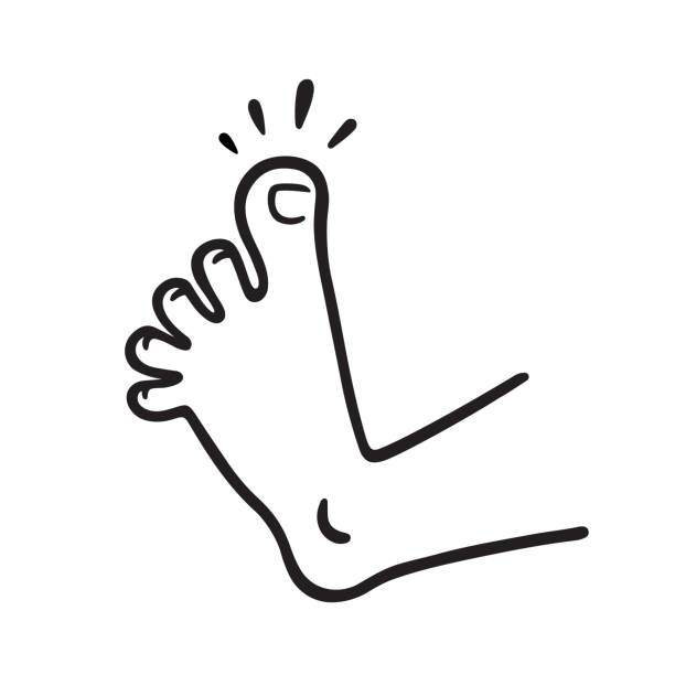 Foot with toe pain Cartoon foot drawing with swollen toe pain. Injury and trauma vector illustration. toe stock illustrations