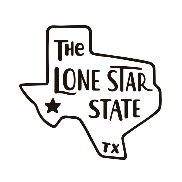 Texas, the Lone Star state Texas, the Lone Star state. Hand drawn lettering on Texas map silhouette. Vintage black and white vector illustration. vintage map icons stock illustrations