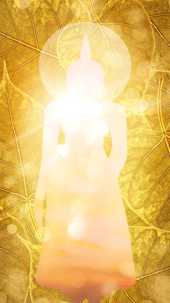 istock Buddha stand on Gold boleaf background double exposure or silhouette design 1060583934