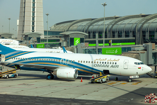 Muscat, Oman, picture dated  31 September 2018 Muscat new airport with Oman air planes.