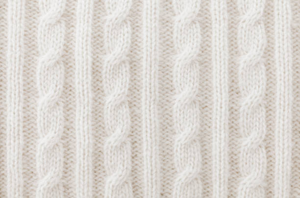 温かみのあるベージュ ケーブル ニット ウール背景 - cable stitch ストックフォトと画像
