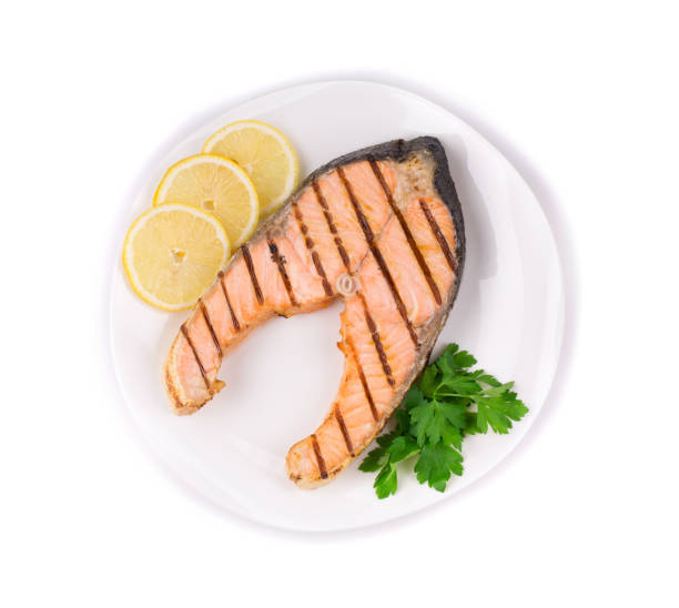 istock Grilled salmon on a white plate. 1060590912
