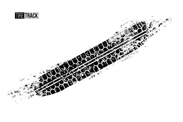 Vector illustration of Tire track texture isolated on white background. Vector design element.