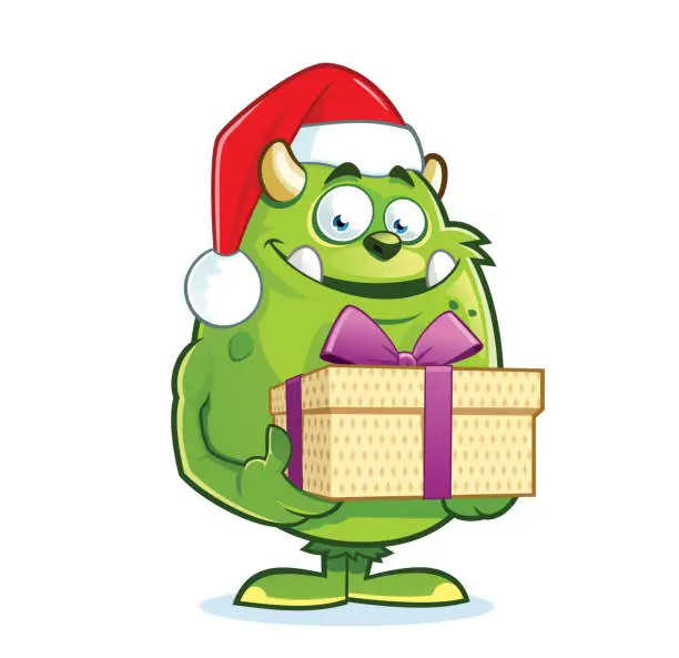 Vector illustration of Cute Monster with Santa Hat