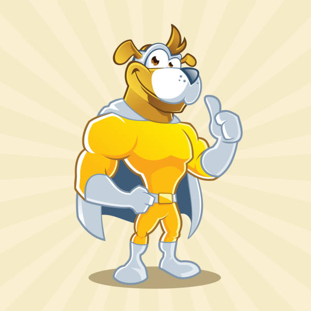 ilustrações de stock, clip art, desenhos animados e ícones de cartoon superhero dog with thumb up - heroes dog pets animal