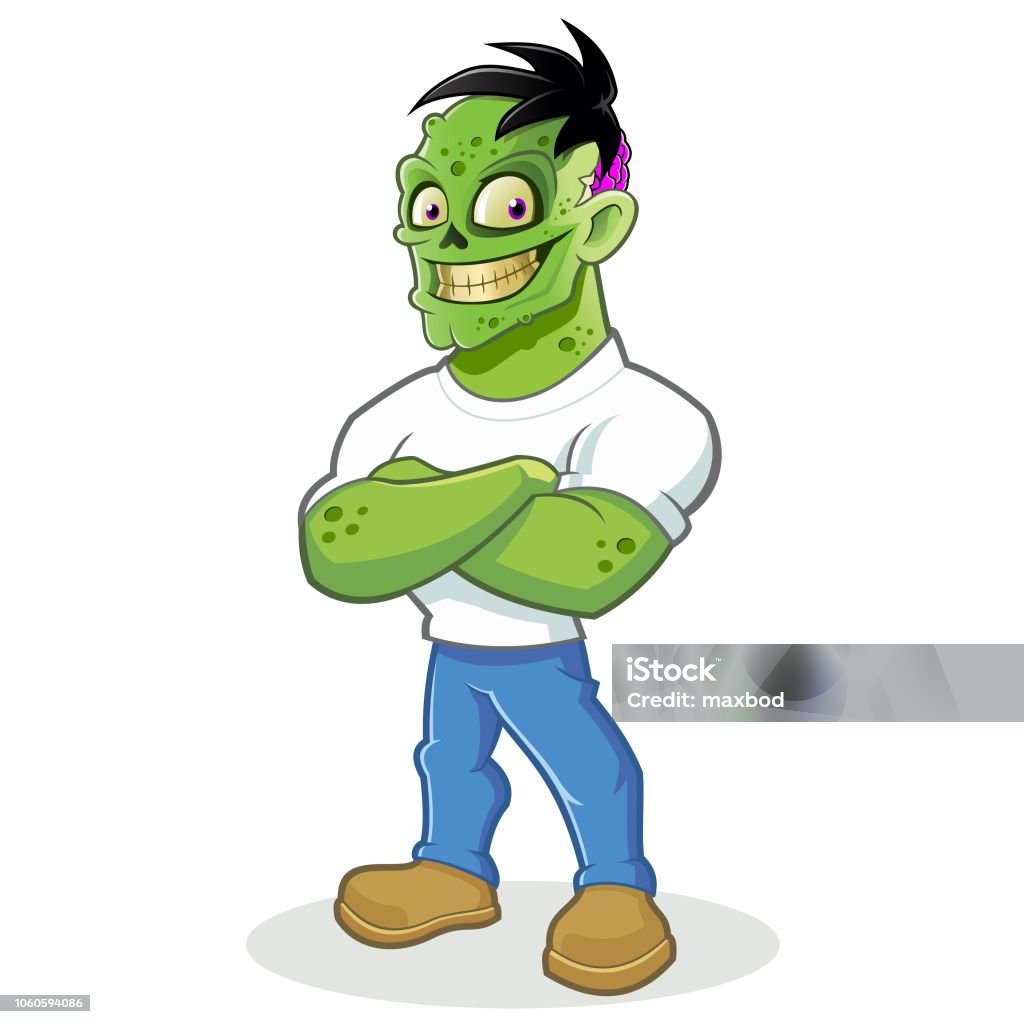Nhân Vật Hoạt Hình Zombie Với Cánh Tay Bắt Chéo Hình minh họa Sẵn ...