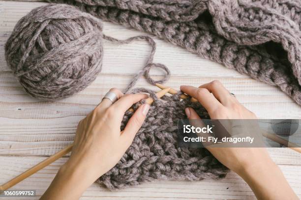 Knitting Gray Stylish Thick Thread And Tangle Stock Photo - Download Image  Now - Knitting, Adult, Art - iStock