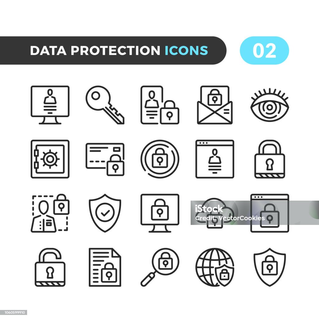 Data protection line icons. Outline symbols collection. Modern stroke, linear elements. Premium quality. Pixel perfect. Vector thin line icons set Icon Symbol stock vector