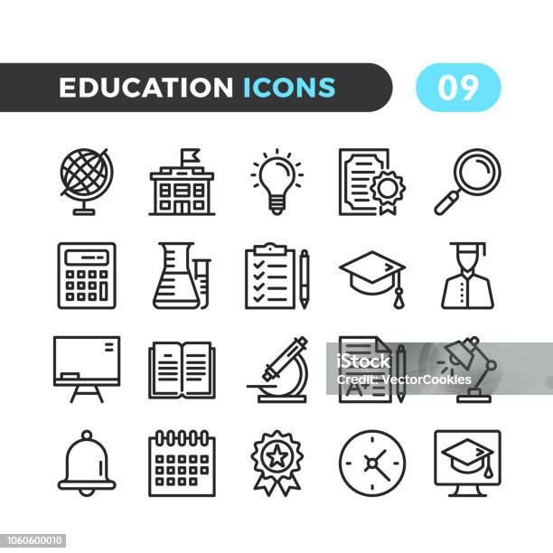 Ilustración de Iconos De La Línea De Educación Colección De Símbolos De Esquema Tiempos Modernos Elementos Lineales Calidad Premium Pixel Perfecto Conjunto De Iconos De Delgada Línea Vector y más Vectores Libres de Derechos de Ícono