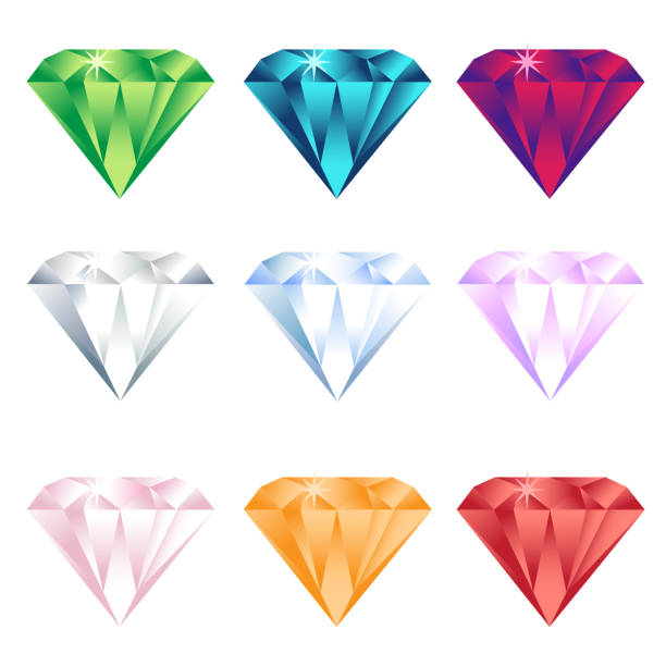 kolorowe kreskówki diamenty ikony realistyczny zestaw wektorowy - w kształcie diamentu stock illustrations