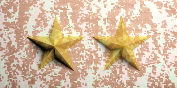 stelle dorate su sfondo uniforme militare americano. illustrazione 3d - medal bronze medal military star shape foto e immagini stock