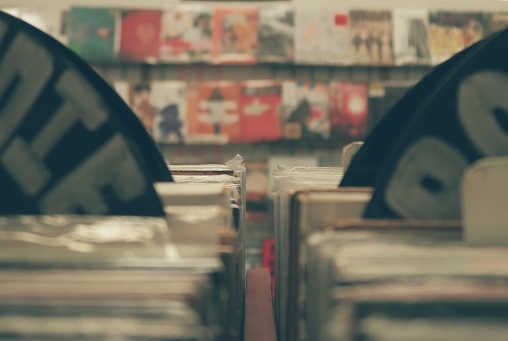 Vinyls at a record shop
