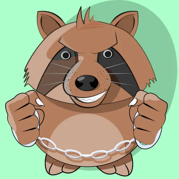 Vector illustration of Raccoon Prisoner with handcuffs