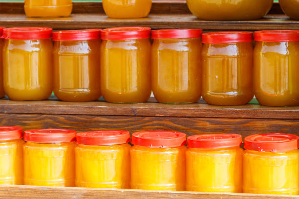 istock Jars of different honey varieties on a shelf 1060629190