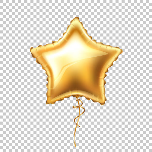 wektor realistyczny złoty balon w kształcie gwiazdy z koronką - balloon helium balloon mylar star shape stock illustrations