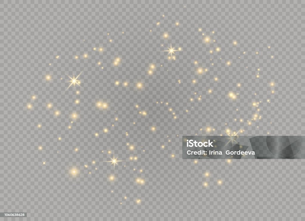 Dust white light Dust white. White sparks and golden stars shine with special light. Vector sparkles on a transparent background. Christmas abstract pattern. Sparkling magical dust particles. Glittering stock vector