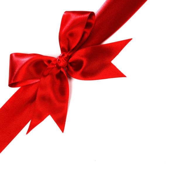 istock Shiny red satin ribbon and bow isolated on white background 1060642656