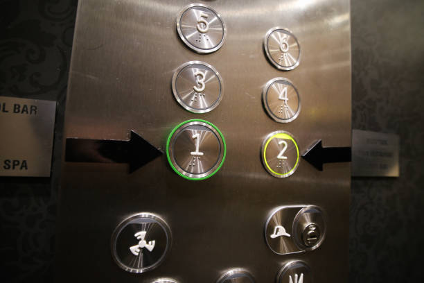 istock Details with the braille floor buttons on a modern elevator 1060643010