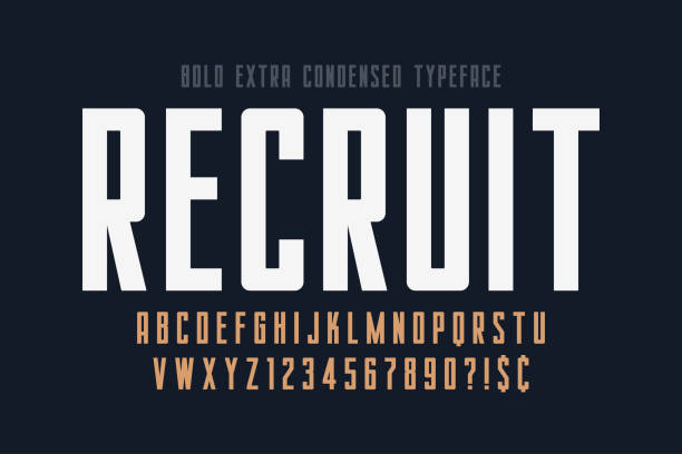 illustrations, cliparts, dessins animés et icônes de conception de police condensée simple affichage, alphabet, fonte - épais