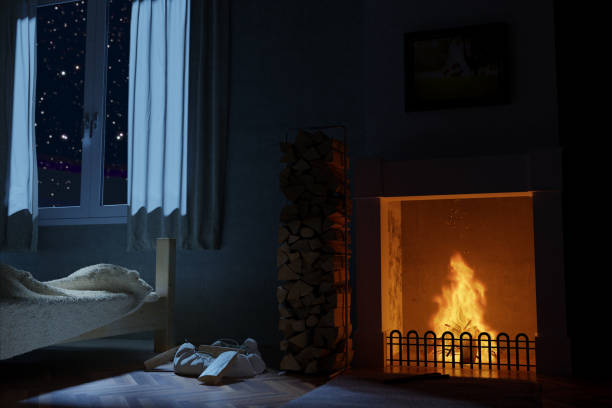 istock 3d rendering of bedroom with fireplace at deep night 1060650378