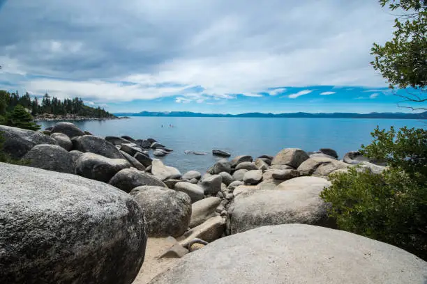 Large rocks on Sand Harbor in South Lake Tahoe California