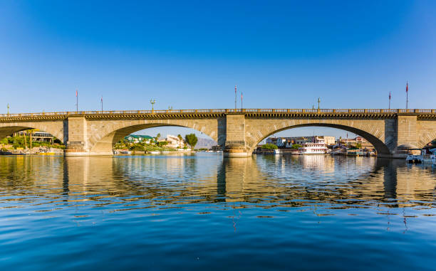 London Bridge in Lake Havasu, old historic bridge rebuilt with original stones in America