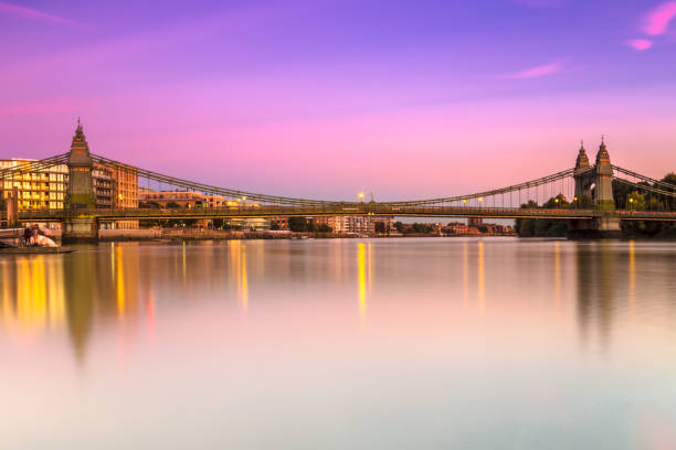 Hammersmith Bridge on pink sky