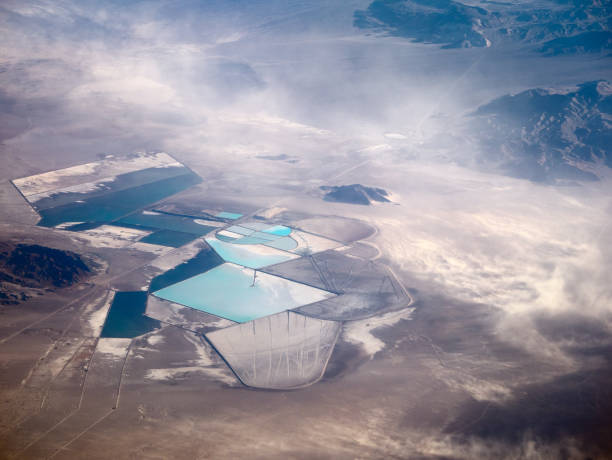 The Rockwood Lithium Mine Aerial view of the Rockwood Lithium mine in Silver Peak Nevada mine stock pictures, royalty-free photos & images