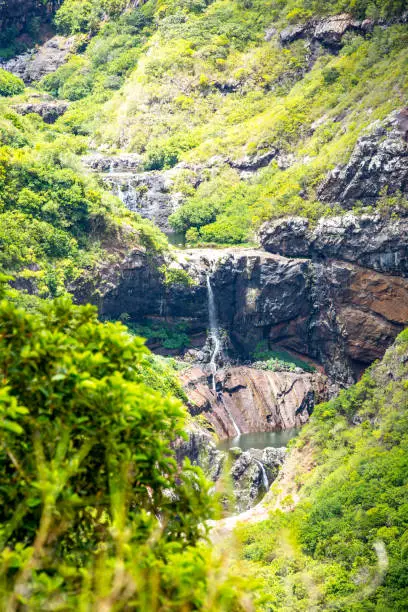 Tamarin Waterfall Seven Cascades in the tropical island jungle of Mauritius