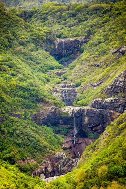 Tamarin Waterfall Seven Cascades in the tropical island jungle of Mauritius