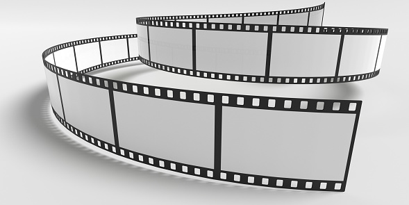 Film strip isolated on white background. 3D rendered illustration.