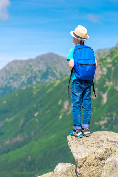 istock view from the back boy traveler with a backpack standing on a rock and enjoying the beautiful scenery 1060666864