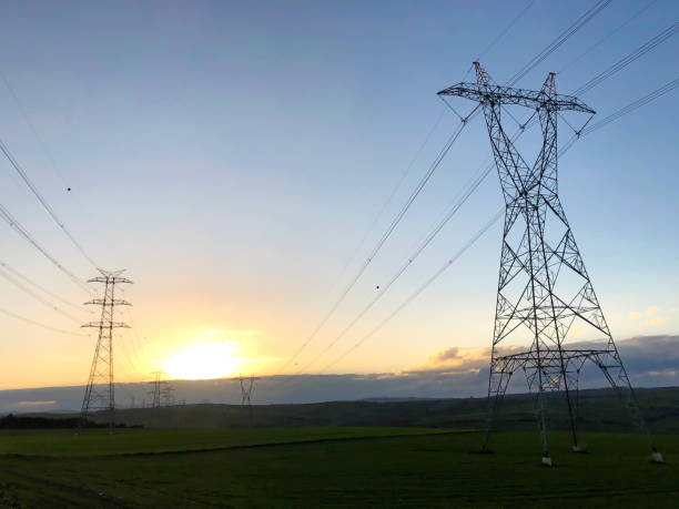 istock Electric power lines at sunset 1060668592