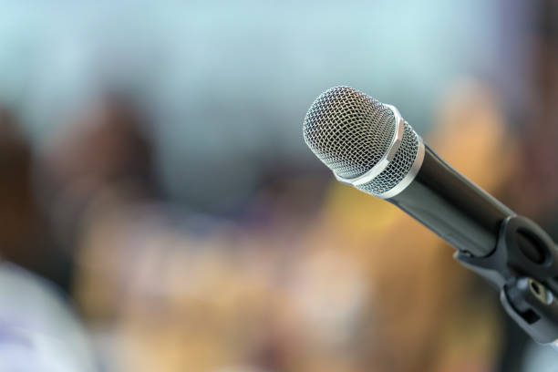 istock Microphone in meeting room for a conference 1060669774