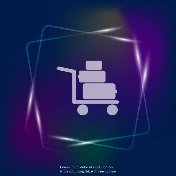Vector neon light icon shows the presence of porters. Trolley with things, suitcases. Layers grouped for easy editing illustration. For your design. Vector neon light icon shows the presence of porters. Trolley with things, suitcases. Layers grouped for easy editing illustration. For your design. airport porter stock illustrations