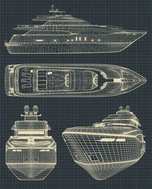 Vector illustration of Drawings of a modern yacht