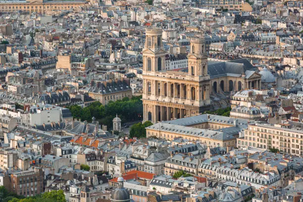L'eglise Saint Sulpice in Paris from Montparnasse Tower